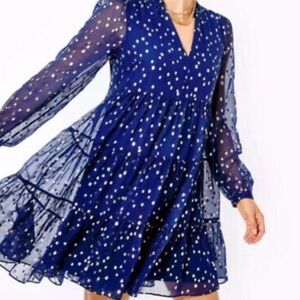 Lilly Pulitzer Silk Sarita Dress Navy Blue